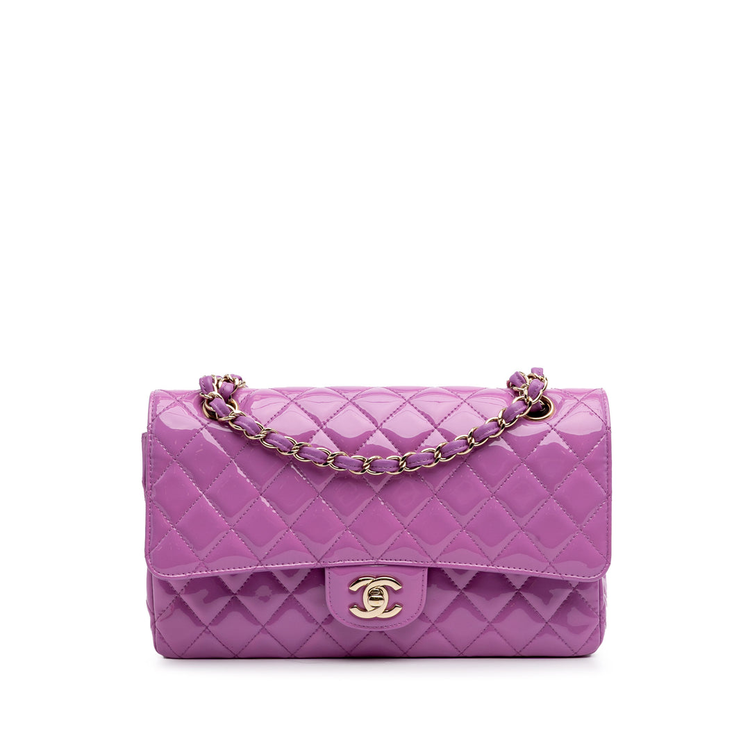 Medium Classic Patent Double Flap Purple - Gaby Paris