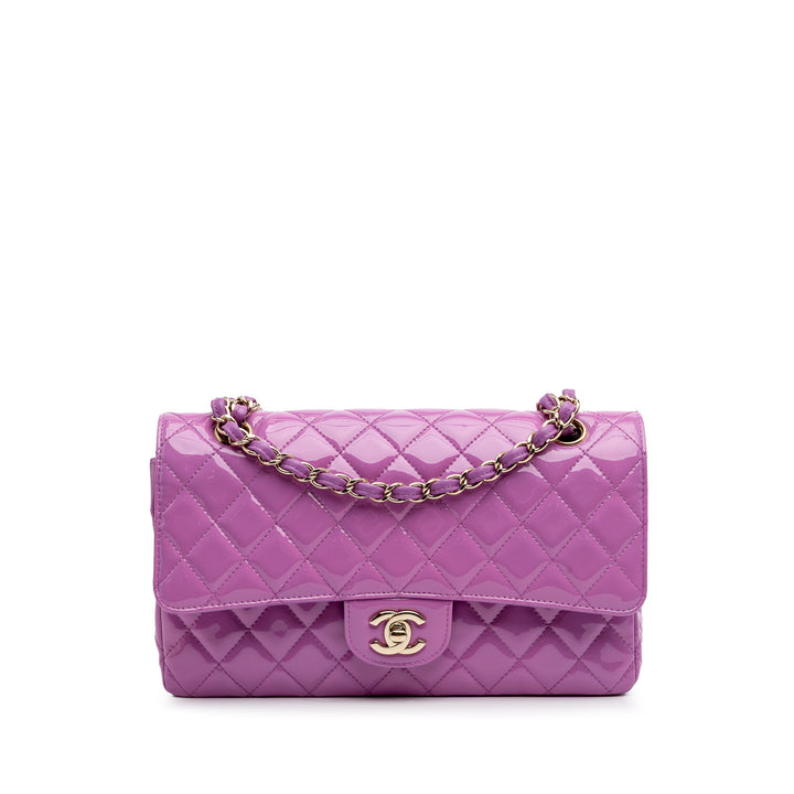 Medium Classic Patent Double Flap Purple - Gaby Paris