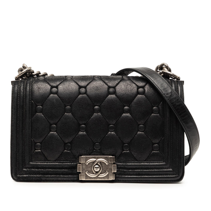 Chanel Old Medium Matelassé Daim Chesterfield Boy à rabat
