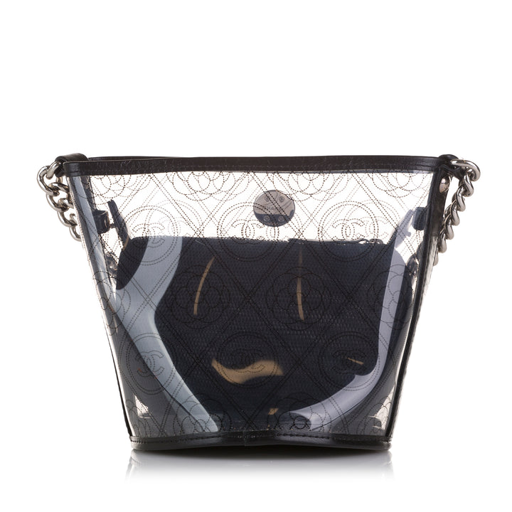 Chanel Crumpled Calfskin PVC Camellia Bucket Black - GABY PARIS