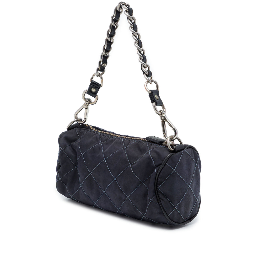 Prada Pochette Impuntu Barrel Tessuto Bleu – vue 2 – GABY PARIS