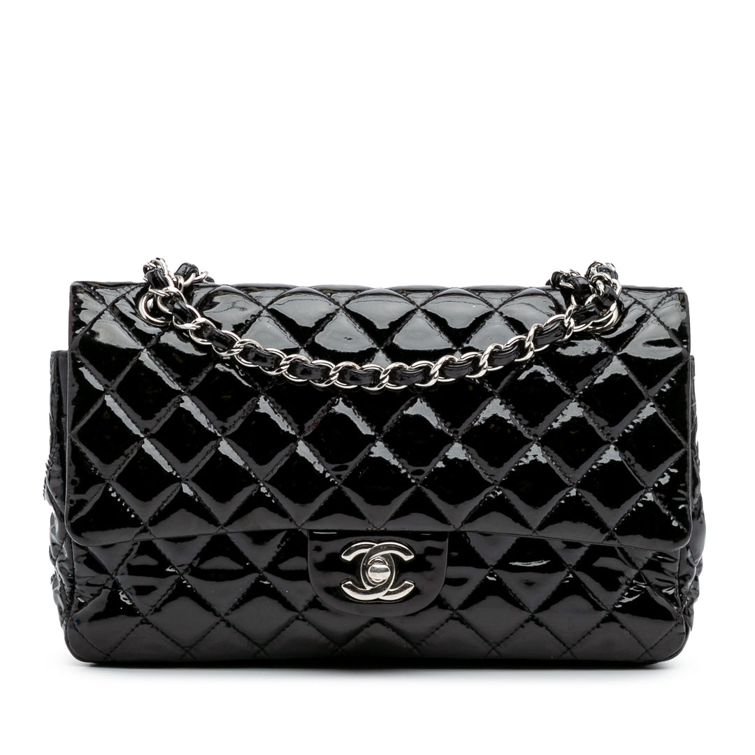 Medium Classic Patent Double Flap Black - Gaby Paris