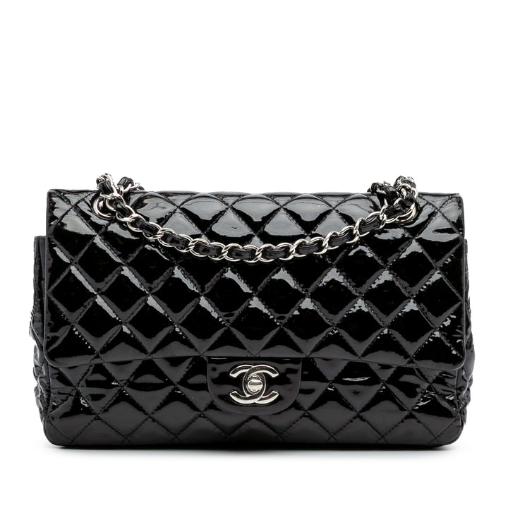 Medium Classic Patent Double Flap Black - Gaby Paris