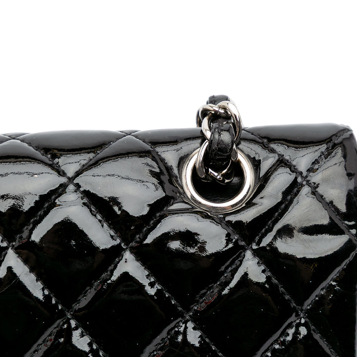 Medium Classic Patent Double Flap Black - Gaby Paris