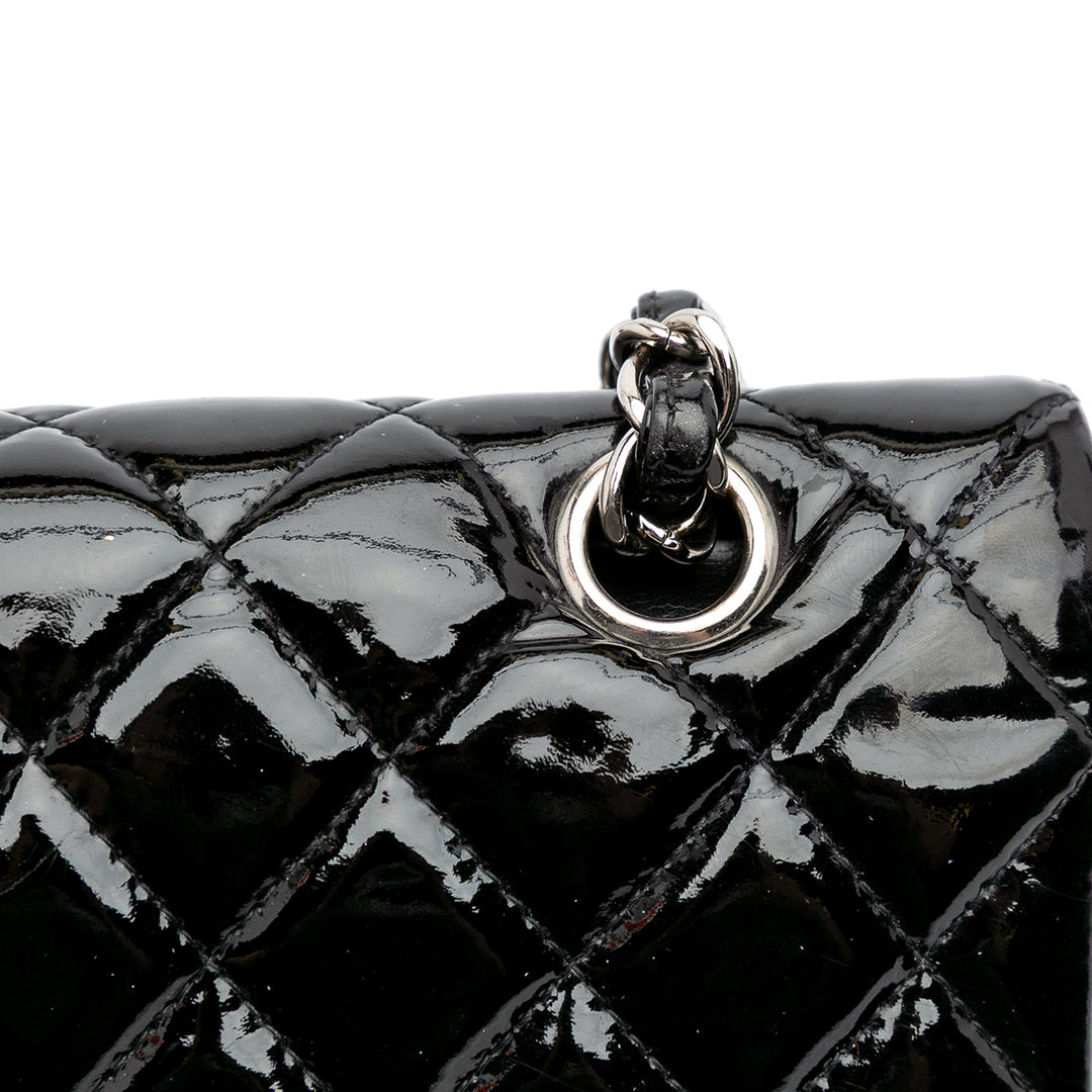 Medium Classic Patent Double Flap Black - Gaby Paris