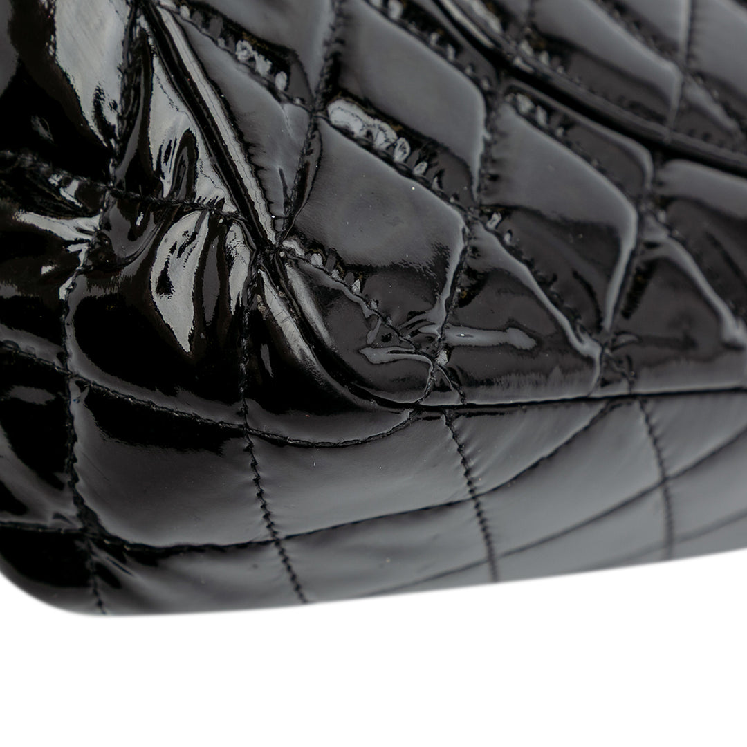 Medium Classic Patent Double Flap Black - Gaby Paris