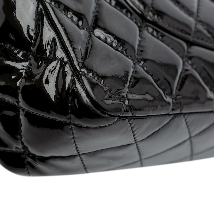 Medium Classic Patent Double Flap Black - Gaby Paris