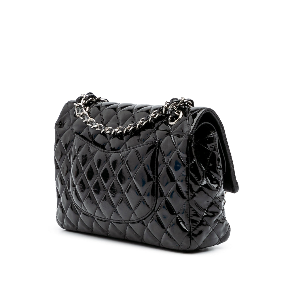 Medium Classic Patent Double Flap Black - Gaby Paris