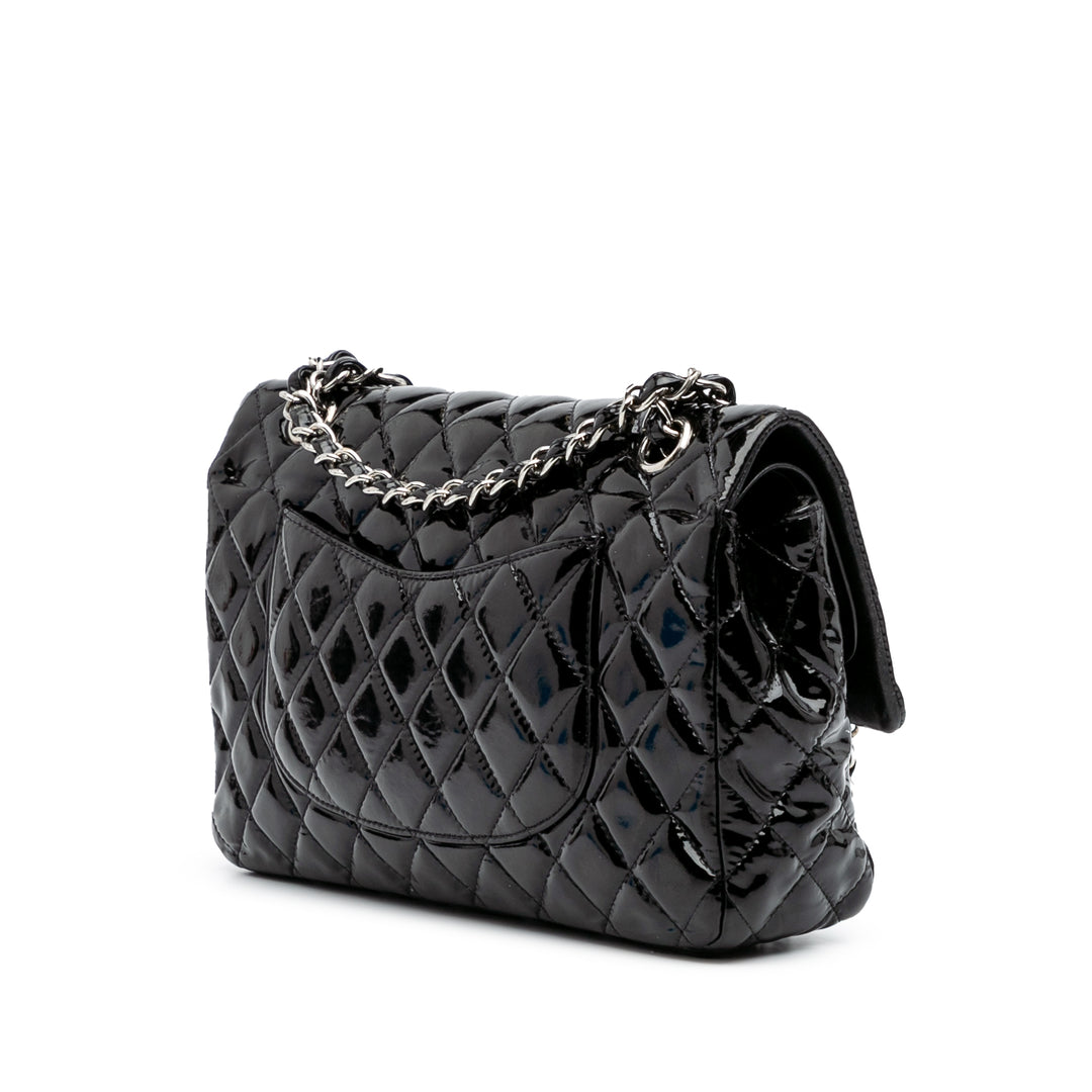 Medium Classic Patent Double Flap Black - Gaby Paris