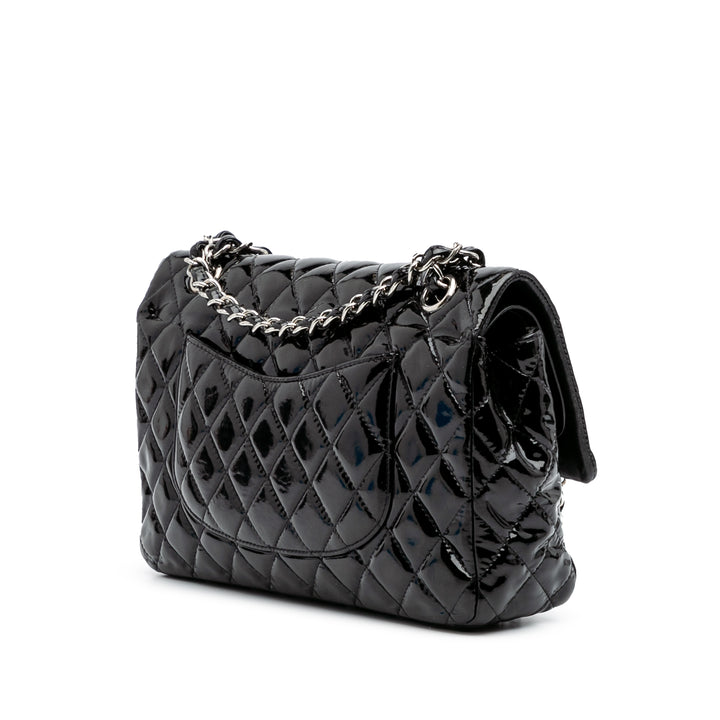 Medium Classic Patent Double Flap Black - Gaby Paris