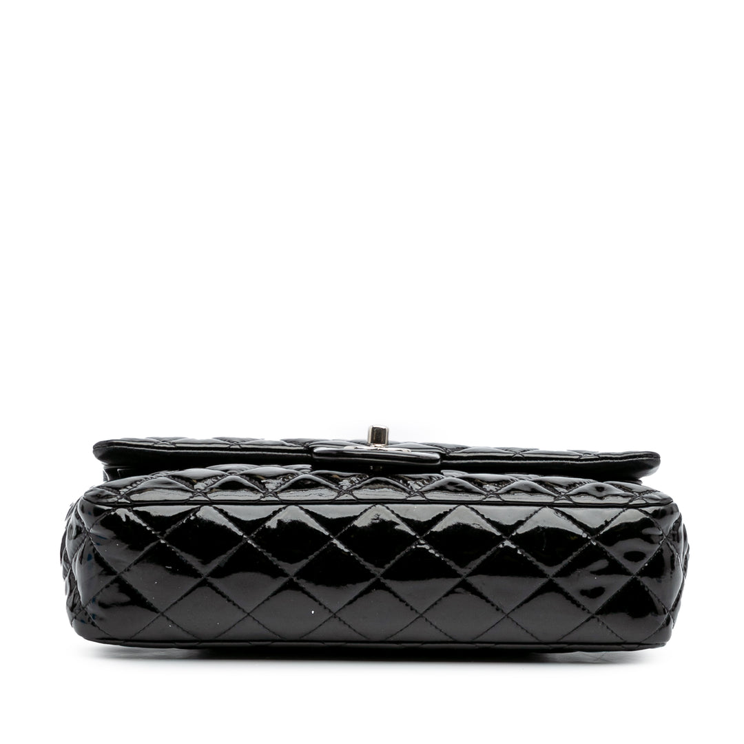 Medium Classic Patent Double Flap Black - Gaby Paris