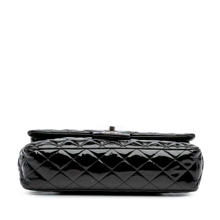 Medium Classic Patent Double Flap Black - Gaby Paris
