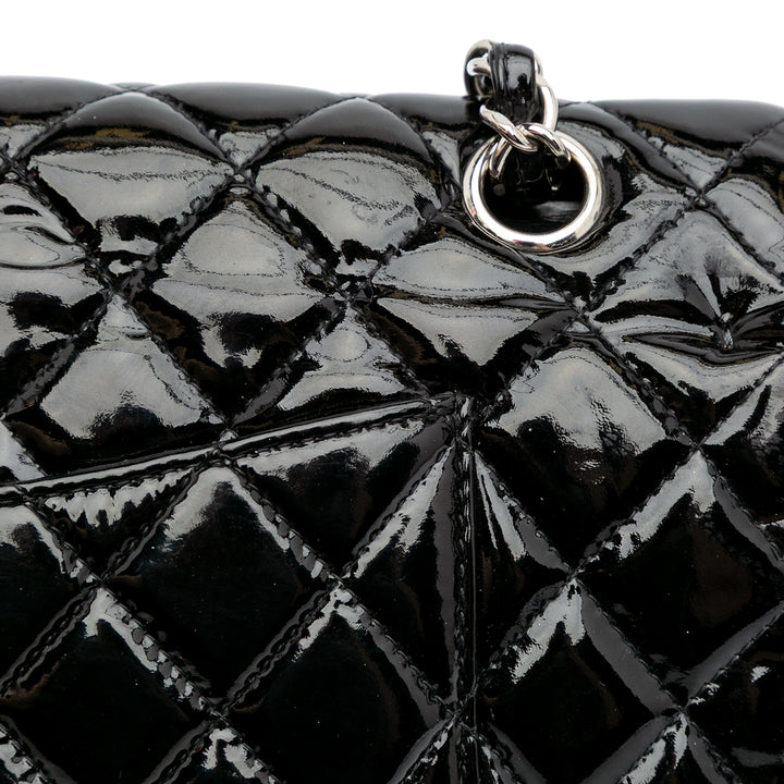 Medium Classic Patent Double Flap Black - Gaby Paris