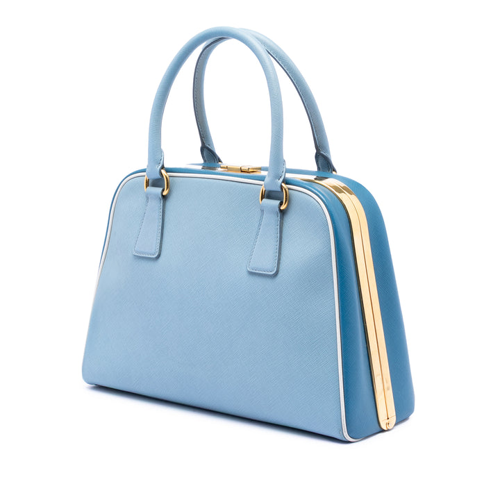 Prada Bicolor Saffiano Lux Pyramid Frame sac à anse supérieure