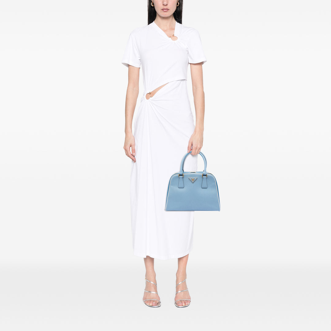 Prada Bicolor Saffiano Lux Pyramid Frame sac à anse supérieure