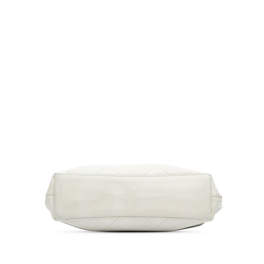 Quilted Calfskin CC Lock Chain Shopping Tote White - Gaby Paris
