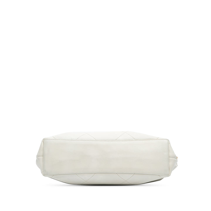 Quilted Calfskin CC Lock Chain Shopping Tote White - Gaby Paris