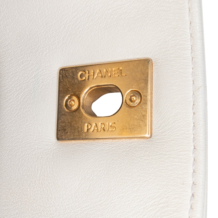 Quilted Calfskin CC Lock Chain Shopping Tote White - Gaby Paris