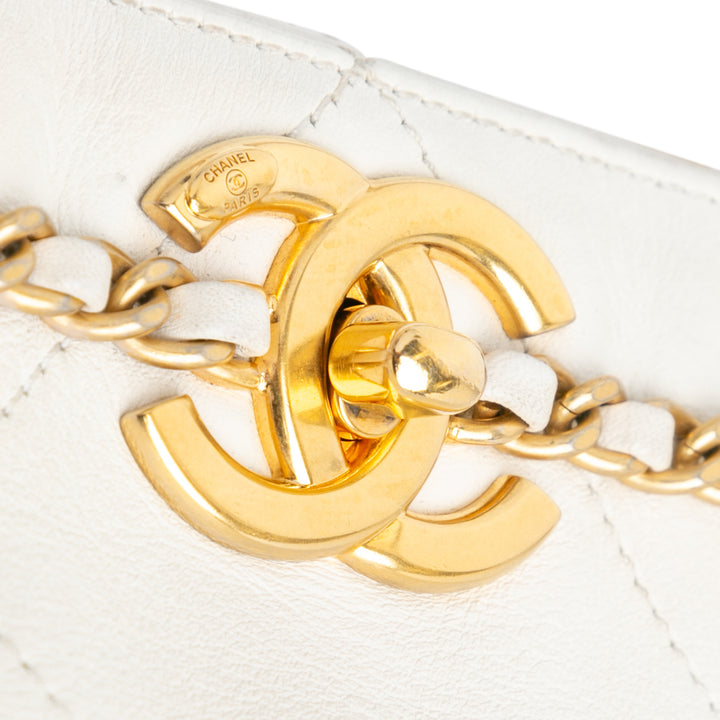Quilted Calfskin CC Lock Chain Shopping Tote White - Gaby Paris
