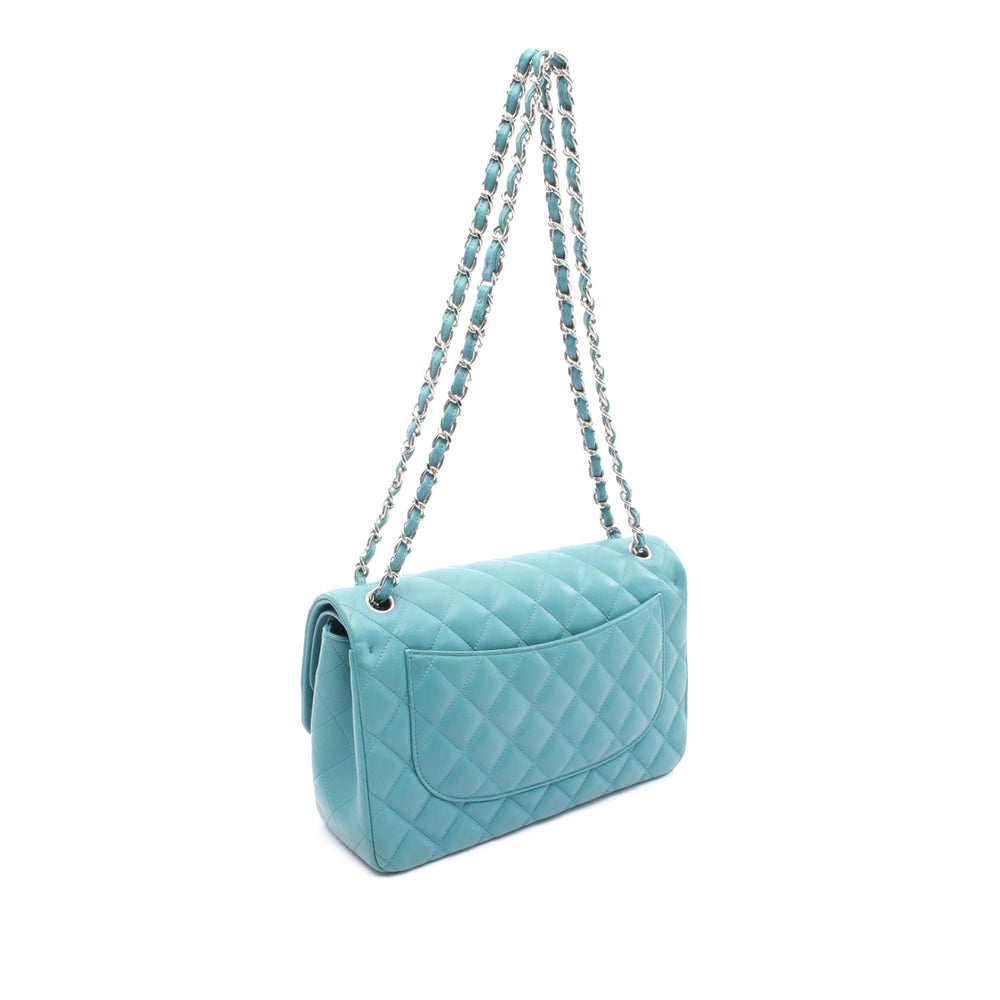 Jumbo Classic Lambskin Double Flap Blue - Gaby Paris