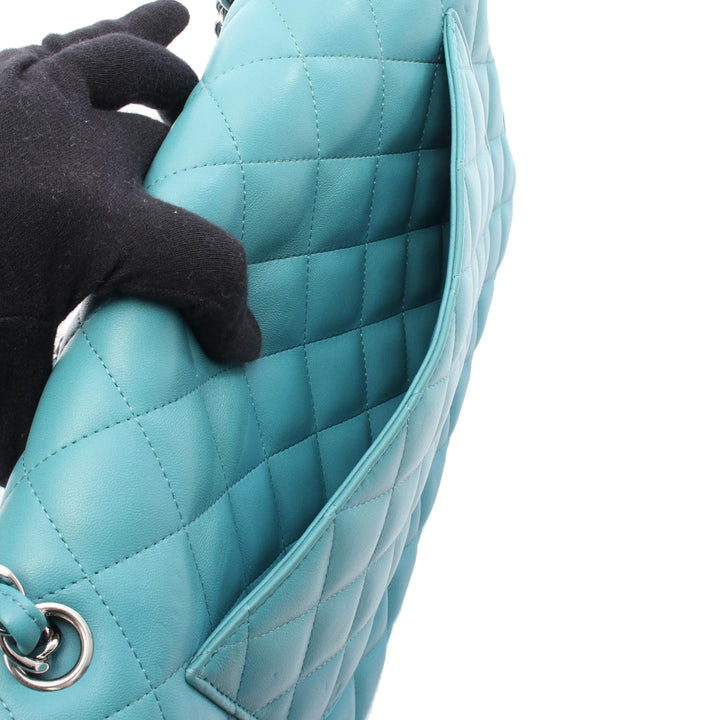 Jumbo Classic Lambskin Double Flap Blue - Gaby Paris