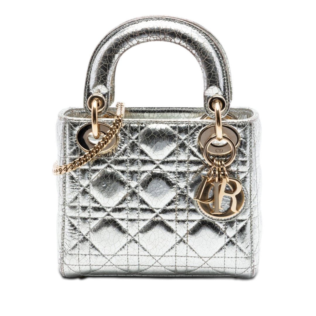 Dior Mini Metallic froissé Cuir de veau Cannage Lady Dior