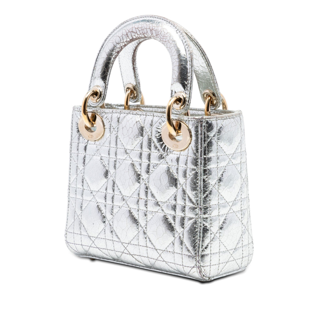 Dior Mini Metallic froissé Cuir de veau Cannage Lady Dior