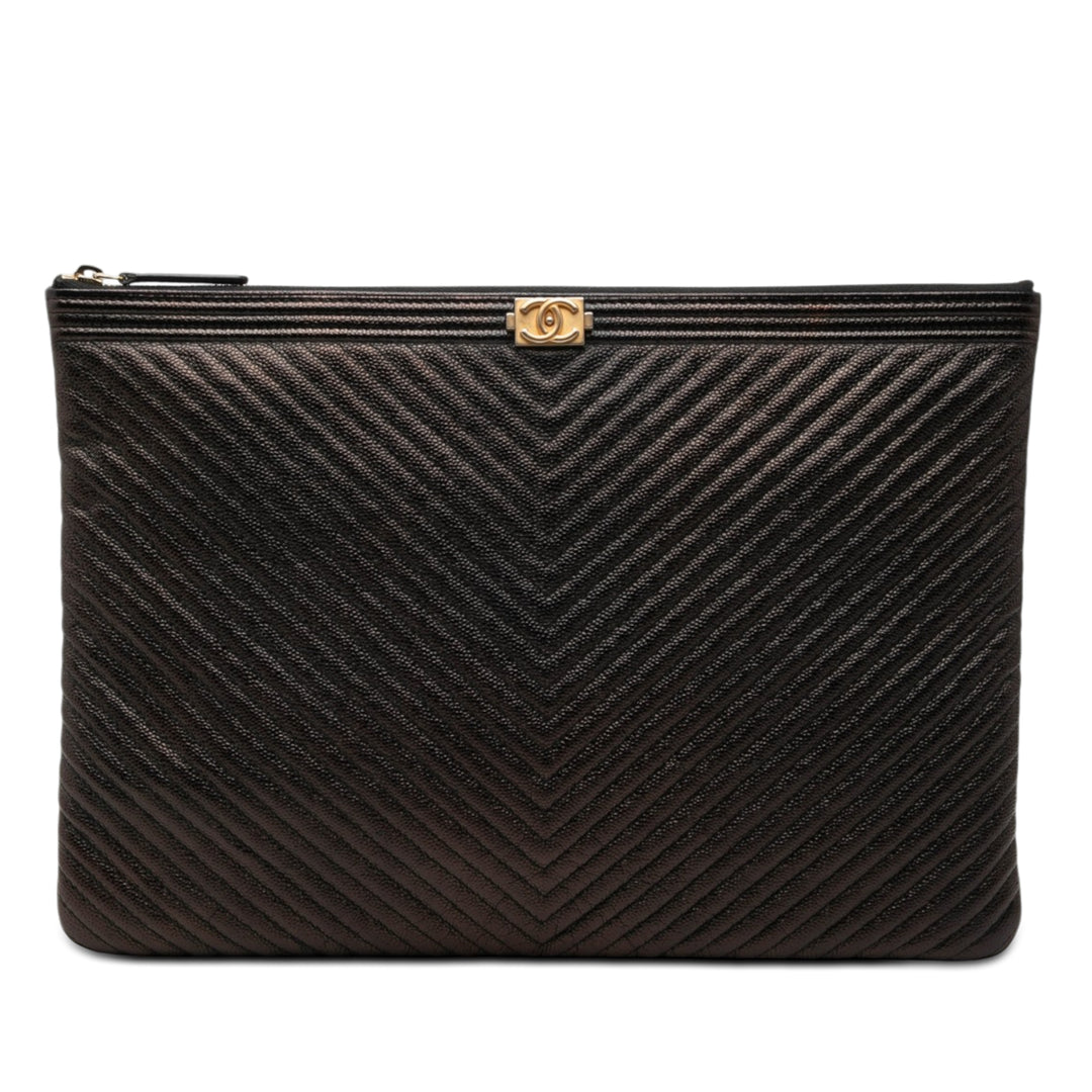 Chanel Large Chevron Iridescent Caviar Boy O Étui Pochette