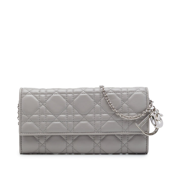 Dior Cannage Lady Dior Wallet on Chain Cuir d'agneau Gris – vue principale – GABY PARIS