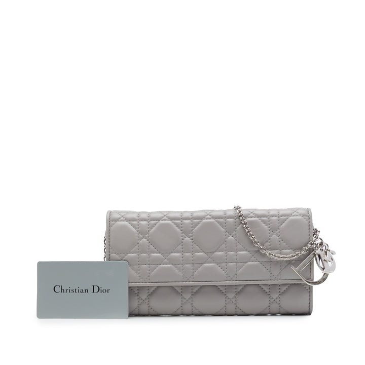 Dior Cannage Lady Dior Wallet on Chain Cuir d'agneau Gris – vue 7 – GABY PARIS