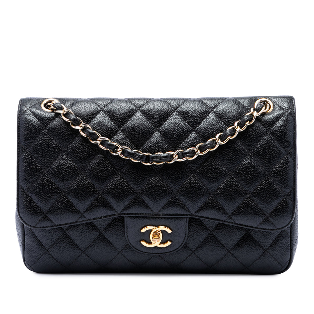 Classic Double rabat Jumbo Cuir caviar Noir