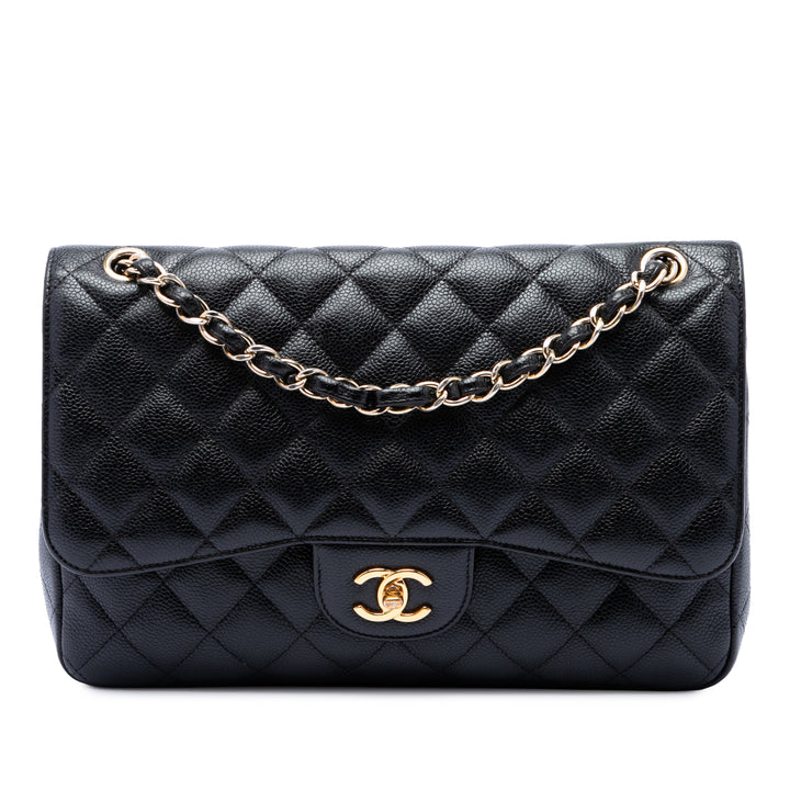 Classic Double rabat Jumbo Cuir caviar Noir