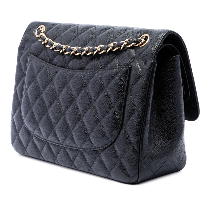 Classic Double rabat Jumbo Cuir caviar Noir