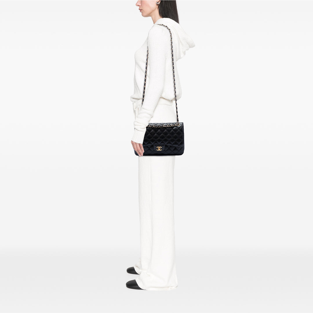 Classic Double rabat Jumbo Cuir caviar Noir