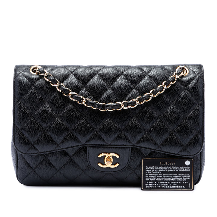 Classic Double rabat Jumbo Cuir caviar Noir