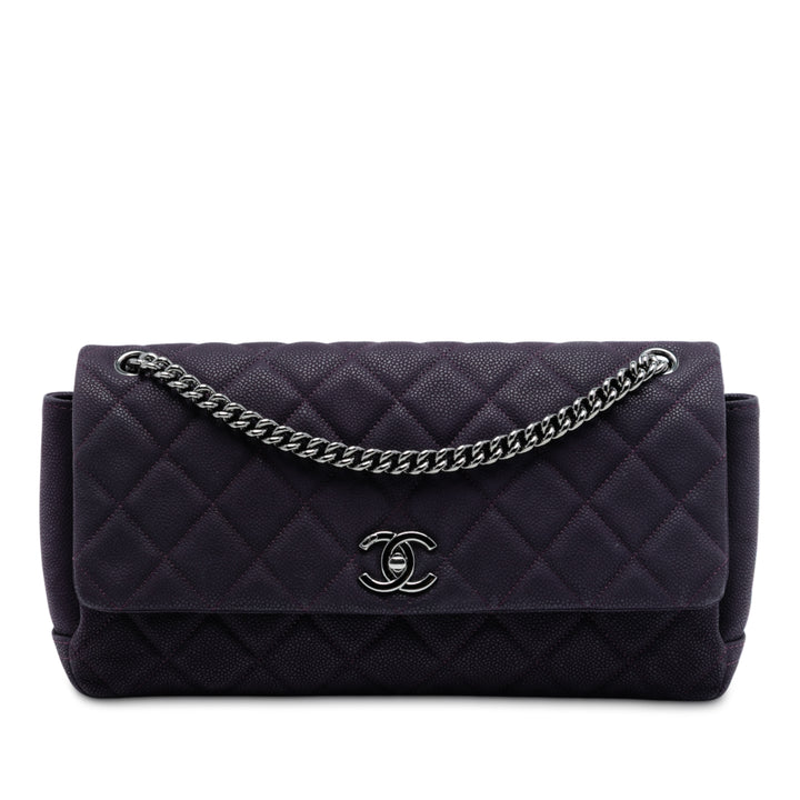 Chanel Matte Matelassé Caviar Cuir Lady Perley à rabat