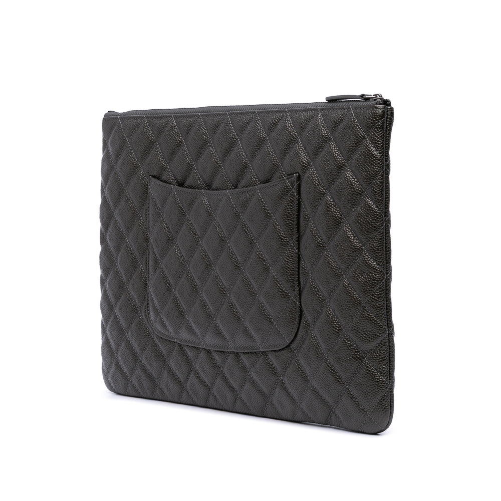Large Quilted Caviar O Case Clutch Black - Gaby Paris