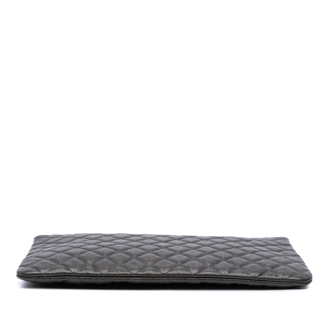 Large Quilted Caviar O Case Clutch Black - Gaby Paris