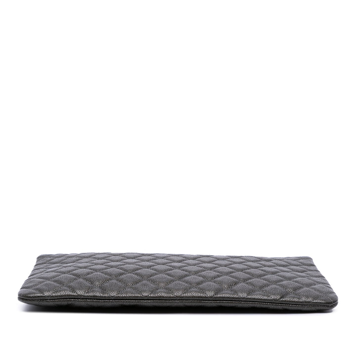 Large Quilted Caviar O Case Clutch Black - Gaby Paris