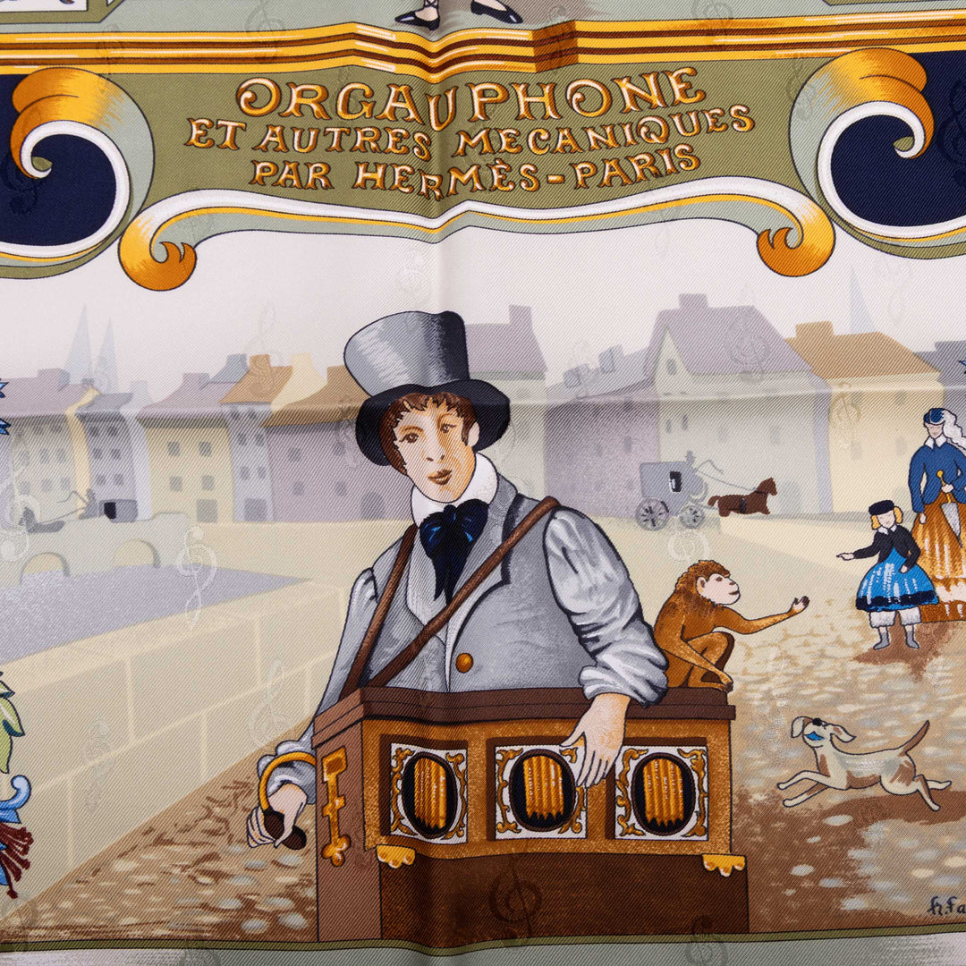 Hermès Carré Orgauphone et Autres Mecaniques 90 Bleu – vue 3 – GABY PARIS