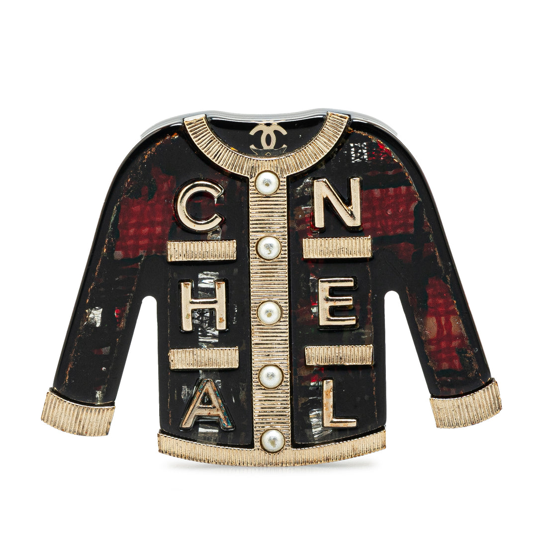 Resin and Pearl Tweed Cardigan Brooch Red - Gaby Paris