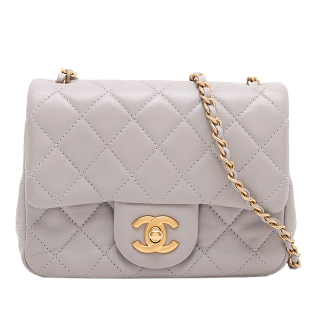 Chanel Mini Square Classic Cuir d’agneau Perle Crush Simple rabat