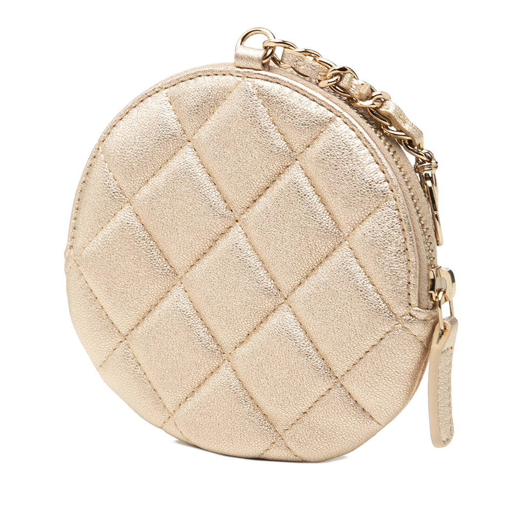 Chanel Mini CC Metallic Cuir d'agneau Camellia Bouquet Rond Zip Coin Pochette