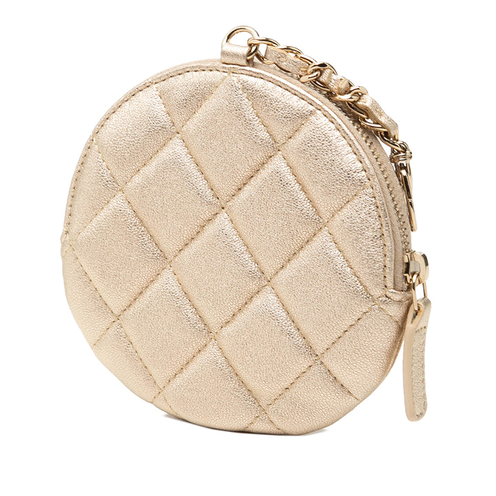 Chanel Mini CC Metallic Cuir d'agneau Camellia Bouquet Rond Zip Coin Pochette