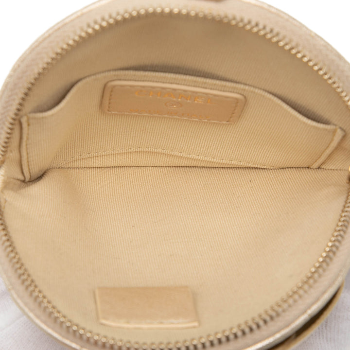 Chanel Mini CC Metallic Cuir d'agneau Camellia Bouquet Rond Zip Coin Pochette