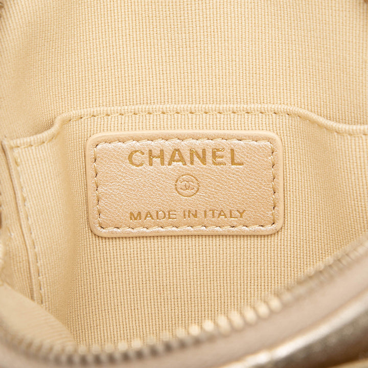 Chanel Mini CC Metallic Cuir d'agneau Camellia Bouquet Rond Zip Coin Pochette