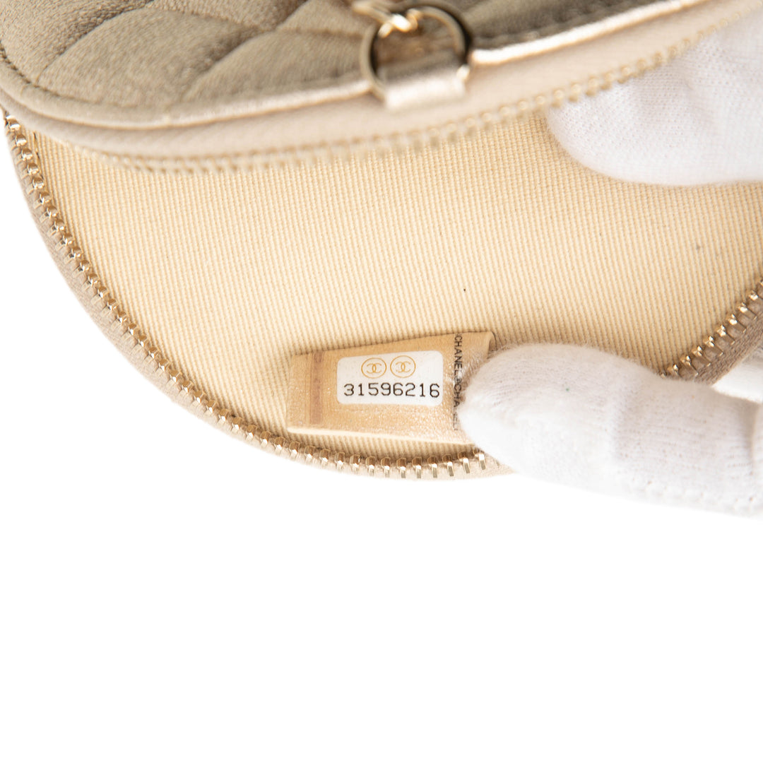 Chanel Mini CC Metallic Cuir d'agneau Camellia Bouquet Rond Zip Coin Pochette