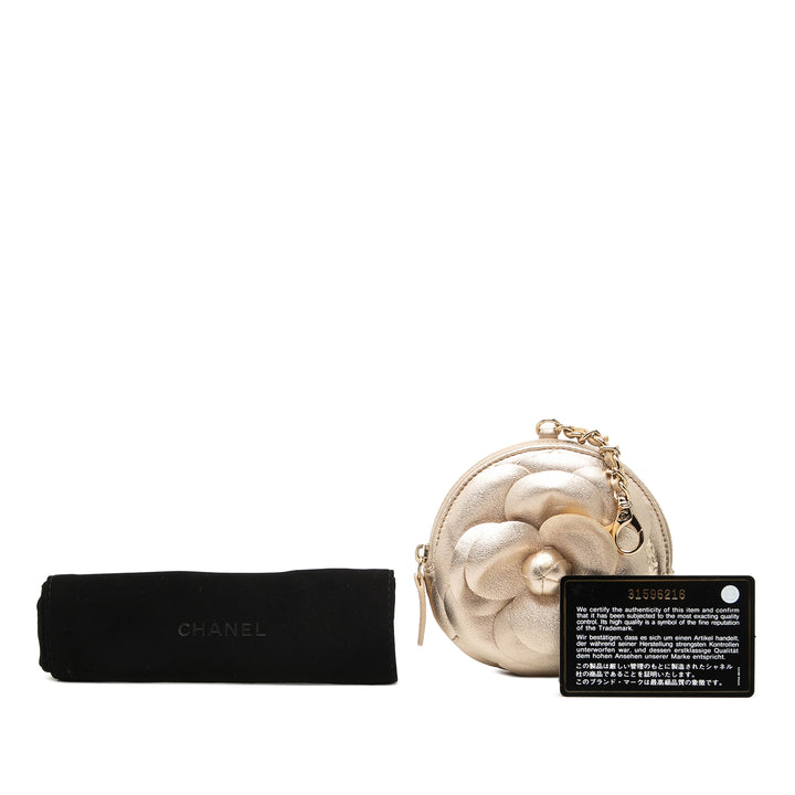 Chanel Mini CC Metallic Cuir d'agneau Camellia Bouquet Rond Zip Coin Pochette