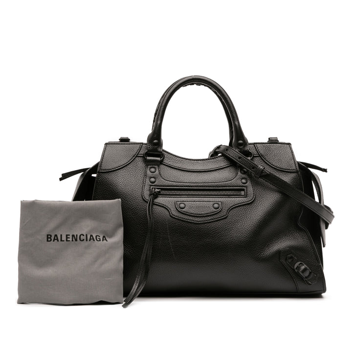 Balenciaga Medium Grained Cuir de veau Neo Classic City Sac cartable Noir