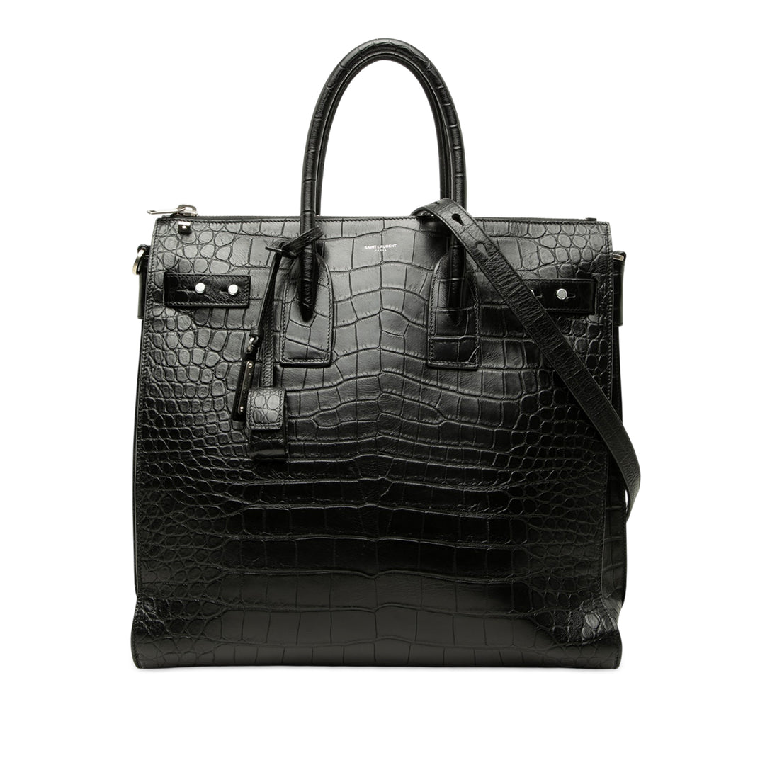 Saint Laurent Croc embossé Sac de Jour Souple Zippé North South Cabas Noir – vue principale – GABY PARIS